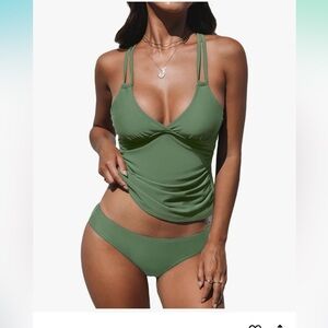 Cupshe Green Bikini Set with Ruched Tankini Top